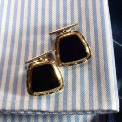 Vintage Manschettenknöpfe 60er 70er Jahre goldfarben schwarz Glas Männer Schmuck Retro Double