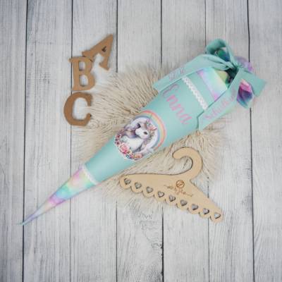 Schultüte Stoff Einhorn Regenbogen Mint Bunt 70cm 85cm   *personalisierbar und mit Kisseninlet