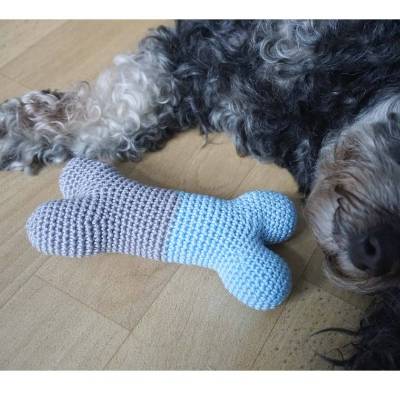 Hundespielzeug Knochen  100% Baumwolle  grau/blau mit Quietscher  amigoll9  Handmade