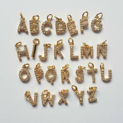 1 Charm Pave Buchstabe Initiale Anhänger A-Z goldfarben