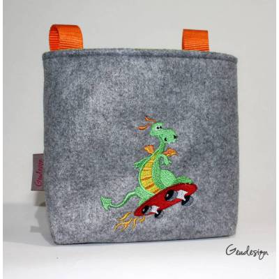 Lenkertasche "Drache auf Skateboard" aus Filz, wasserabweisendes Futter, personalisierbar