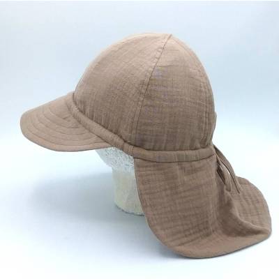 Sonnenhut Kinder, hellbraun, Musselin, mit Schirm und Nackenschutz, unisex