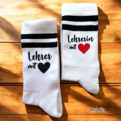 Lehrer Socken, Lehrerin mit Herz, Tennissocken, Lehrer-Geschenk, Strümpfe, Abschiedsgeschenk, Danke-Geschenk