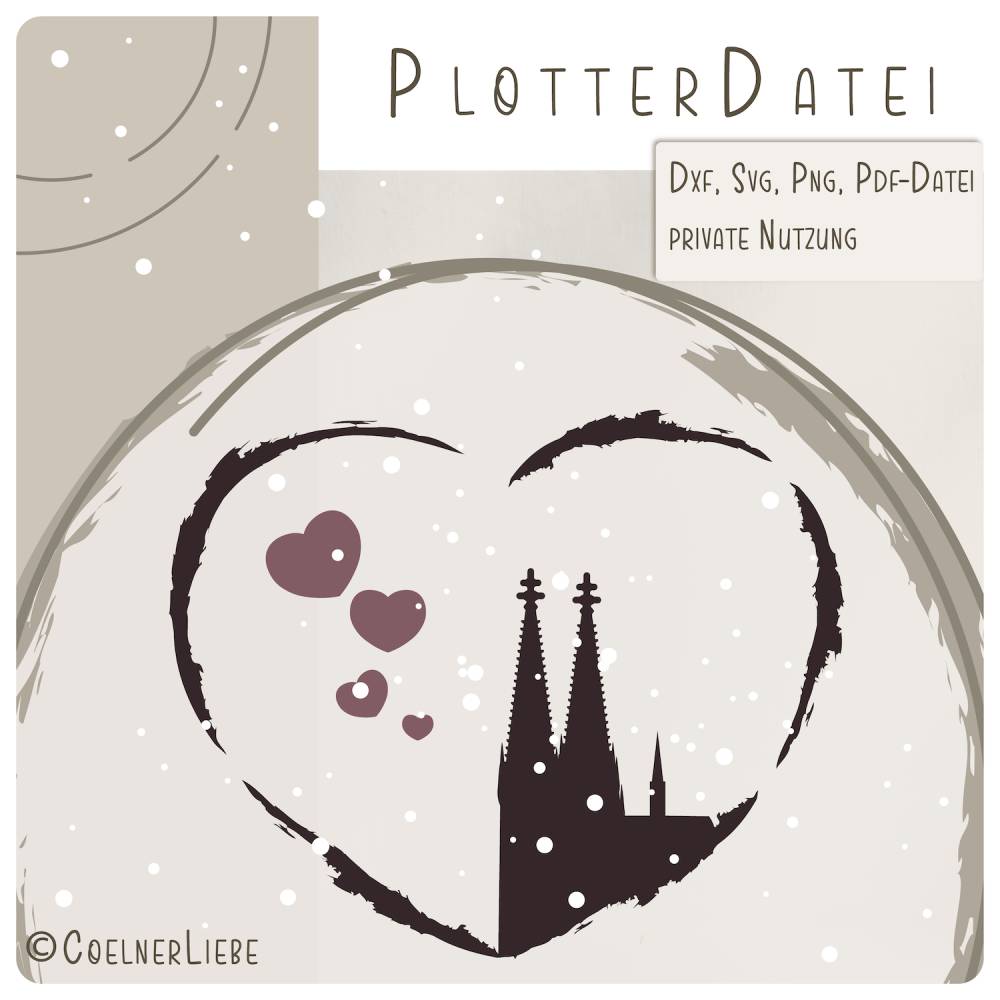 Plotterdatei Kölner Dom mit Herzen – Liebevolles DIY-Motiv für Köln-Fans Bild 1