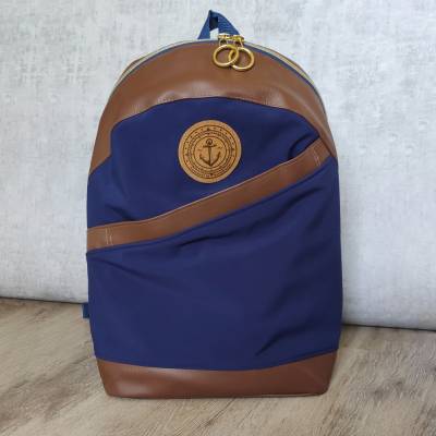 Handmade Rucksack "Roana" blau, braun mit maritimen Charme