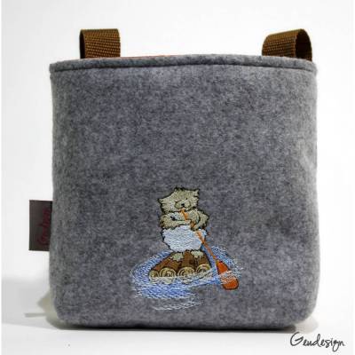 Lenkertasche "Bär auf Floß" aus Filz, wasserabweisendes Futter, personalisierbar