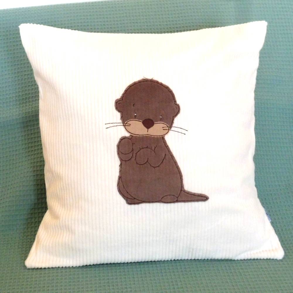 Kissenhülle 40x40 Namenskissen Otter – Personalisiertes Kinderkissen Geschenk Geburt