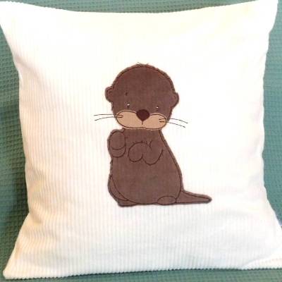 Kissenhülle 40x40 Namenskissen Otter – Personalisiertes Kinderkissen Geschenk Geburt