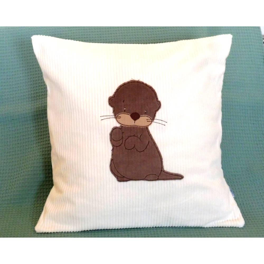 Kissenhülle 40x40 Namenskissen Otter – Personalisiertes Kinderkissen Geschenk Geburt