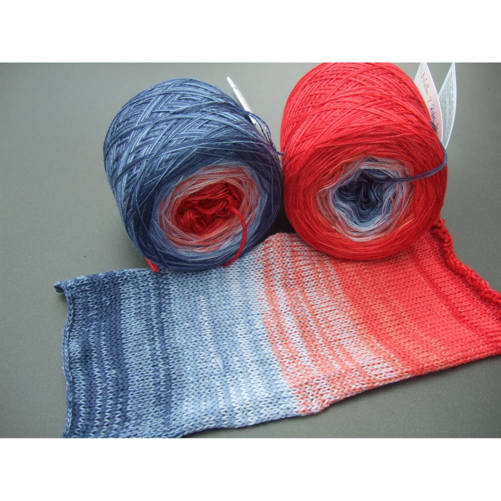 100% Schurwolle Merino extrafein Bobbel gefachter Farbverlauf Wolke 7 Rotes Meer 4-fädig Bild 1