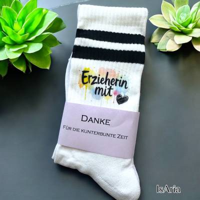 Erzieherin Socken, Erzieherin mit Herz, Tennissocken, Erzieherin-Geschenk, Strümpfe, Abschiedsgeschenk, Danke-Geschenk