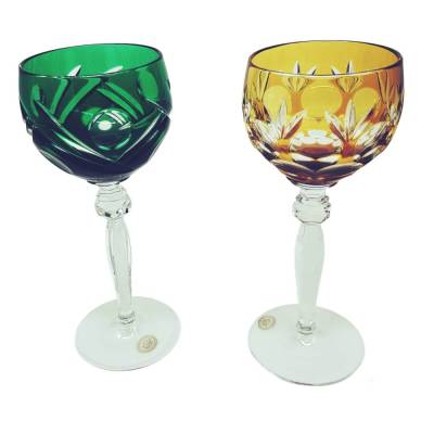 Vintage Römer Bleikristall 24% – gelb & grün, unbenutzt, 19 cm