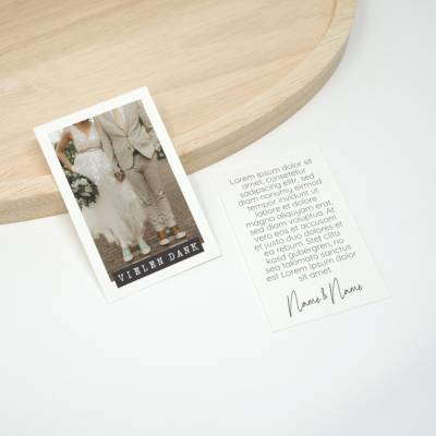 100 kleine Hochzeit Dankeskarte 05 | Personalisierte Danke Karte mit Foto | Polaroid Stil | 85 mm x 55 mm
