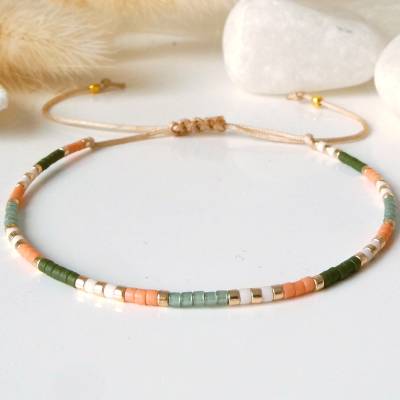 Armband aus Miyuki Perlen, grün weiß orange, kleine Geschenke Frauen, Geburtstagsgeschenk Freundin