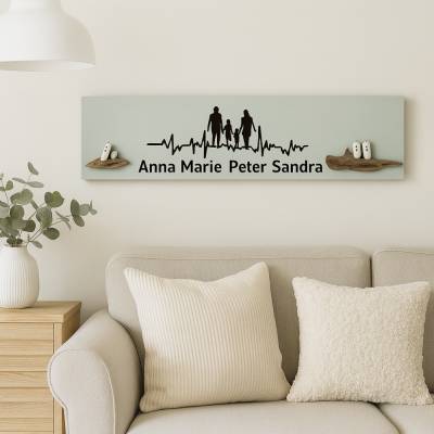 Maritimes Familienschild Holz personalisiert – Geschenk mit Namen & Steinbild Familie