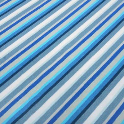 Stoff Baumwolle Jersey mit bunten Streifen Design blau türkis weiß grau bunt gestreift Kleiderstoff Kinderstoff