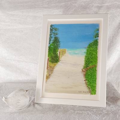 Tag am Strand – Original Gouache und Aquarellgemälde 26 x 18 cm (10,2" x 7") auf 300g/m² Baumwollpapier