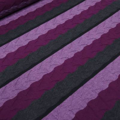 Stoff Jacquard Jersey Streifen flieder beere grau schwarz gestreift gesmogt Kleiderstoff