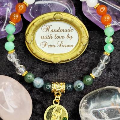 STIER Sternzeichen Armband Geburtsstein Edelstein MOOSACHAT BERGKRISTALL CHRYSOPRAS SMARAGDQUARZ u.a. Boho Yoga Schmuck