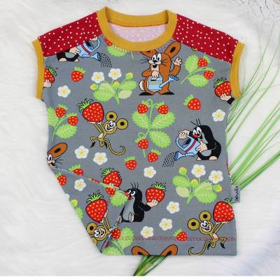 Maulwurf | T-Shirt | Easy Peasy | Pauli | Erdbeerfeld | Sommershirt | kurzarm | Der kleine Maulwurf | dunkelgrau | rot