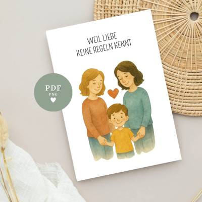 Muttertagskarte Poster | Für Regenbogenfamilien mit 2 Mamas & Sohn – A4 | PDF-Vorlage | Download zum Ausdrucke