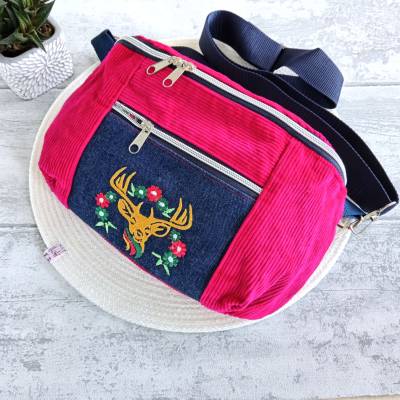 Bauchtasche Damen/rote Cord Tasche/Mohnblumen /Hip Bag/ Umhängetasche /crossbody bag/ Cordtasche / rote Tasche