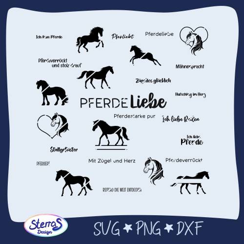Pferdeset 1 – Plotterdatei & Laserdatei • 26 Designs mit Pferden & Reitersprüchen • SVG DXF PNG