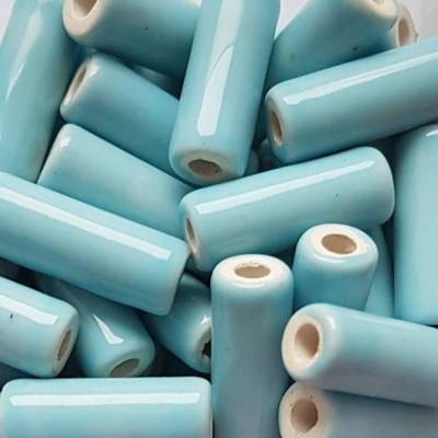 10 Keramikperlen Röhrchen Tuben babyblau lack (MNS6n)