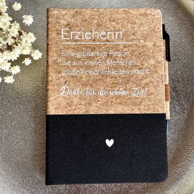 Notizbuch + Kugelschreiber Set für Erzieherin / Lehrerin. Tolles Geschenk zum Abschied aus Kindergarten o. Grundschule. 