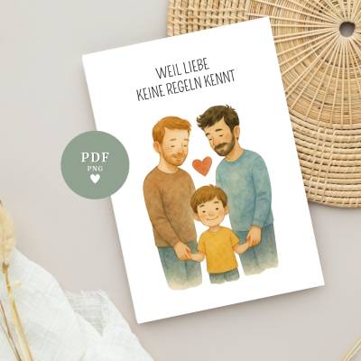 Vatertagskarte Poster | Für Regenbogenfamilien mit 2 Papas & Sohn – A4 | PDF | Download zum Ausdrucken