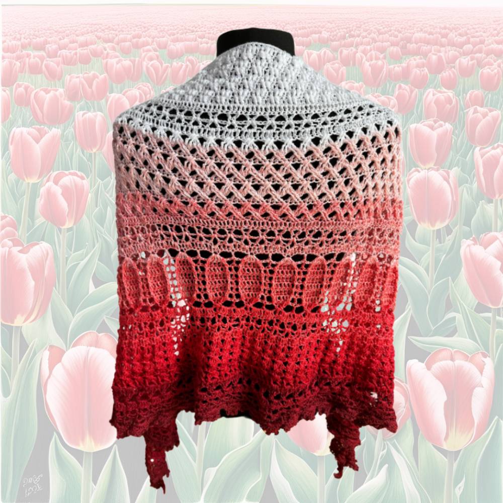 Häkelanleitung Tuchstola Tulpenwiese – Frühling häkeln, Flügeltuch-Design, Anleitung & Muster Bild 1