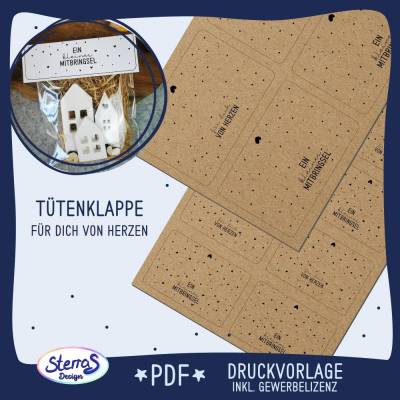 Druckvorlage Tütenklappe "für dich von Herzen" & "ein kleines Mitbringsel" in PDF zum ausdrucken, inkl. Gewerbelizenz