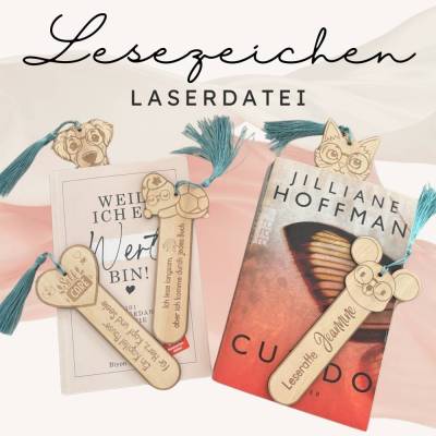  Lesezeichen – Laserdatei (SVG/PNG/XCS) | Niedliche Gravur-Vorlagen für deinen Laser