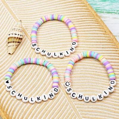 Armband Schulkind, Herz, Smiley, Kinderarmband, Einschulung, Perlenarmband, Katsukiperlen, Geschenk, Mitbringsel, bunt