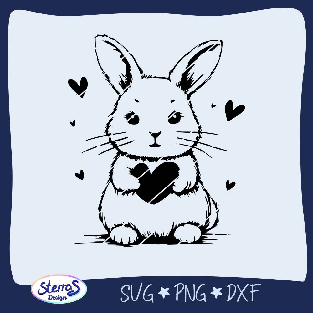Plotterdatei Hase mit Herz SVG DXF PNG – Niedlicher Osterhase für Plotter, Digistamp & Sublimation Bild 1