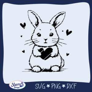 Plotterdatei Hase mit Herz SVG DXF PNG – Niedlicher Osterhase für Plotter, Digistamp & Sublimation