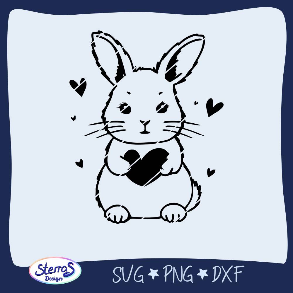Plotterdatei Hase mit Herz SVG DXF PNG – Niedlicher Osterhase für Plotter, Digistamp & Sublimation Bild 2