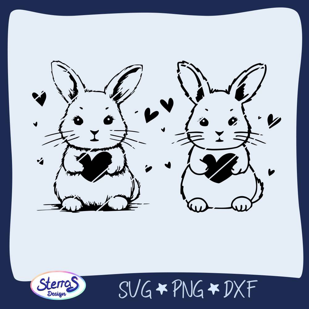Plotterdatei Hase mit Herz SVG DXF PNG – Niedlicher Osterhase für Plotter, Digistamp & Sublimation Bild 3