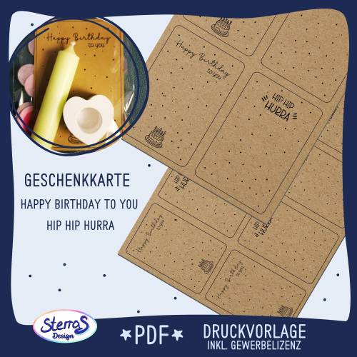 Druckvorlage Geschenkkarte zum Geburtstag "Happy Birthday to you" inkl. Gewerbelizenz