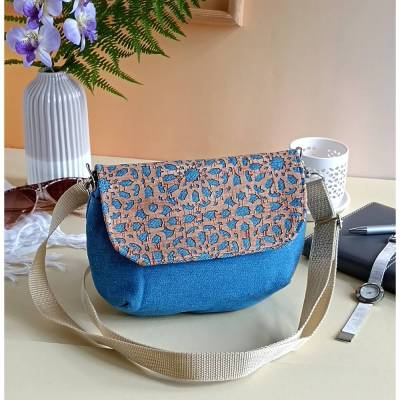kleine Taschen zum Umhängen - Kork Tasche -Jeanstasche -Taschen aus Stoff-mini Tasche-clutch Tasche-blaue Tasche