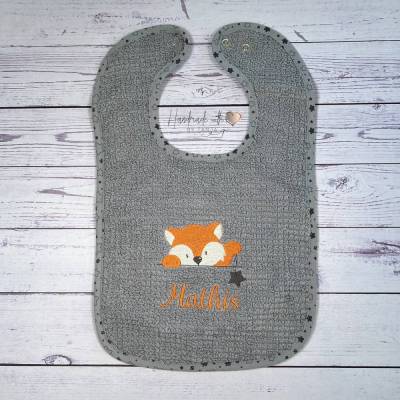 Bio Lätzchen mit Fuchs und Namen bestickt I personalisiertes Baby Lätzchen I Babylatz I Geschenkidee zur Geburt