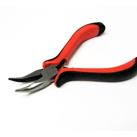 Schmuckzange gebogen 13,5cm – Greifzange für Schmuckherstellung mit rutschfesten Griffen, rot/schwarz