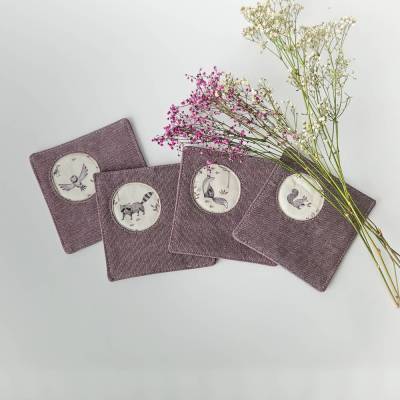 UNTERSETZTER-SET | 4 handgefertigte Unteresetzer Tiere Gläser Tassen mauve lavendel orchidee | Cottage Esszimmer Decor