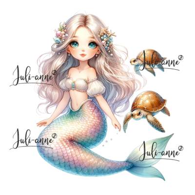 Bügelbild MERMAID CUTIE 1 - Pastell & Schildkröten