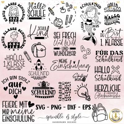 Plotterdatei Schulkind, Plotterdatei Einschulung, svg, Einschulung dxf Schulstart, Schulanfang Sprüche - Schule 24x set