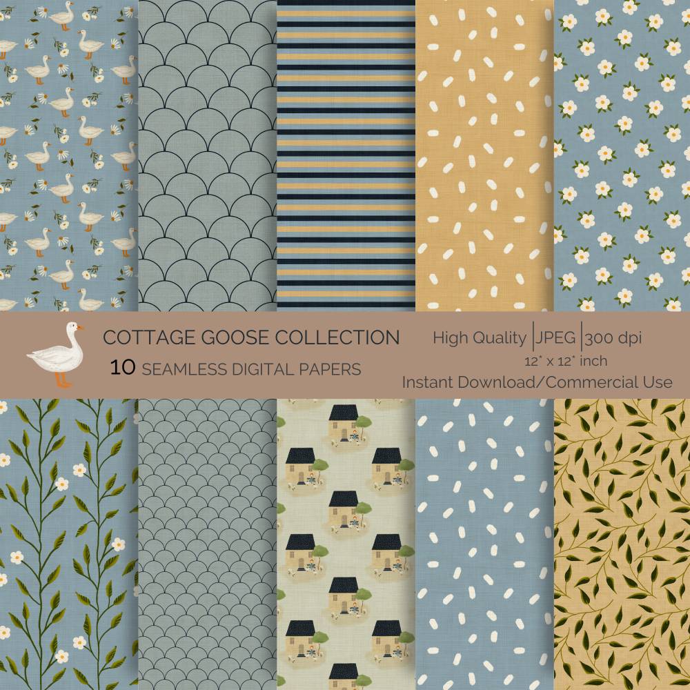 Cottage Goose Collection: 10 hand drawn Seamless Patterns for Scrapbooking and Sublimation, Paper Crafts Bild 1