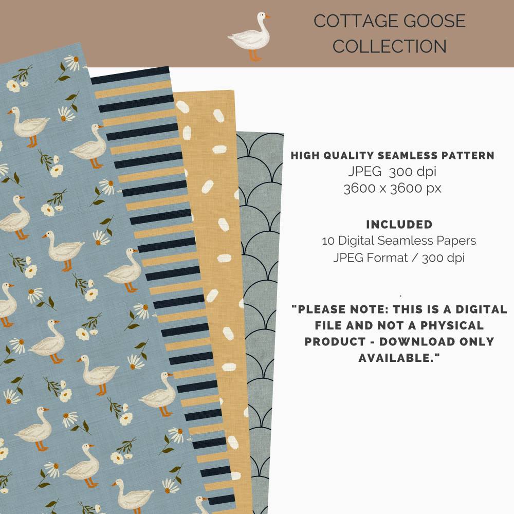 Cottage Goose Collection: 10 hand drawn Seamless Patterns for Scrapbooking and Sublimation, Paper Crafts Bild 2