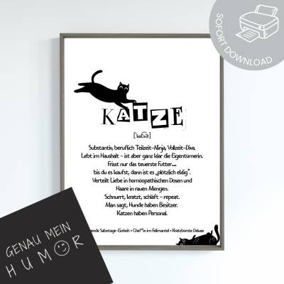 lustige Definition Katze Poster zum Ausdrucken | digitale Datei ausdrucken und aufhängen | Katzenposter