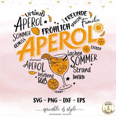 Deutsche Plotterdatei Getränke, Aperol svg, Alkohol, Silhouette, Cricut, Party Shirt, Digistamp Herz, Sommer