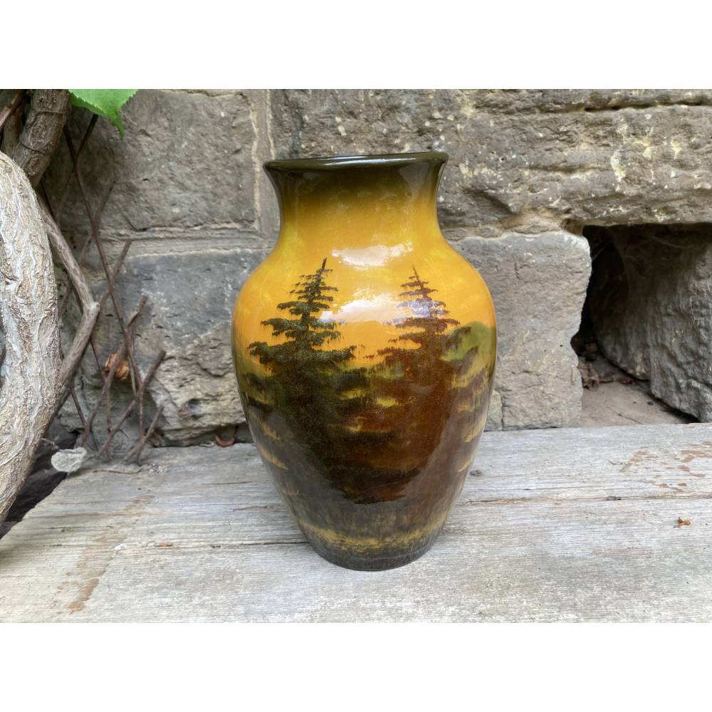 Schramberg Vase Schwarzwaldhaus 24 cm Handbemalt Majolika Keramik 30er 40er Jahre